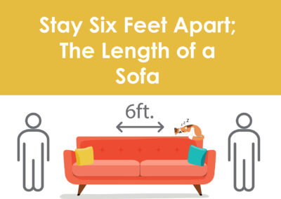 6 ft apart, length of a sofa